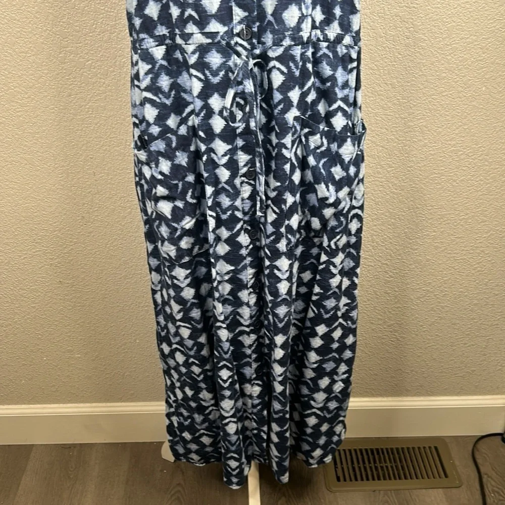Time and Tru Linen Blend Blue V-Neck Spaghetti Strap Button Down Maxi Dress Sz L